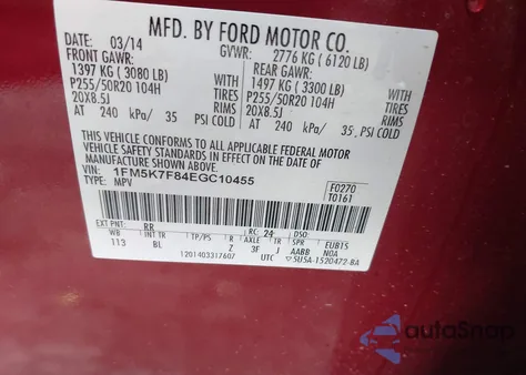 2014 Ford Explorer Limited z USA, uszkodzony, nr VIN 1FM5K7F84EGC10455